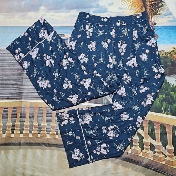 Rebecca‎ Taylor Emila Floral High Waist Silk Blend Pants Teal Size 6 New - Picture 4 of 8